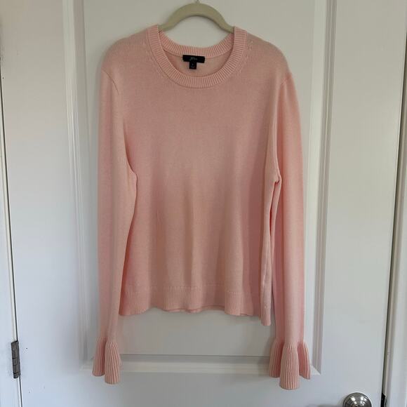 J.Crew Round Neck Bell Sleeve Pink Sweater 100% Cotton Women's US Large - Picture 1 of 11